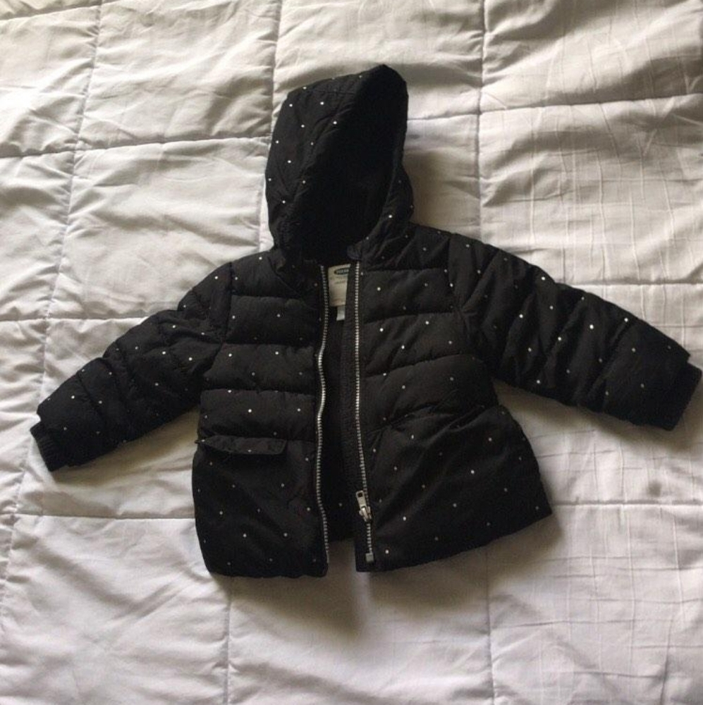 Old navy black polka dot puffer coat